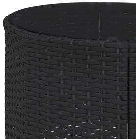 fekete polirattan kerek kerti kanapé asztallal és párnákkal