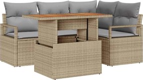 vidaXL Kerti Kanapé Szett tárolóval 5 pcs Bézs Poli rattan