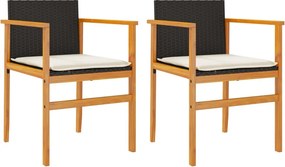 vidaXL 2 db fekete polyrattan és tömör fa kerti szék párnával