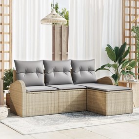 Kerti Kanapé Szett 4 pcs bézs és világosszürke Poli rattan