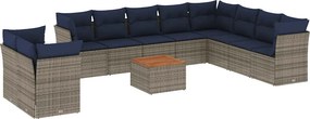 vidaXL 11 részes szürke polyrattan kerti ülőgarnitúra párnákkal