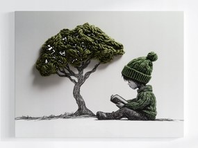 Vászonkép Canvas Gyerek Fiú Fa Könyv 3D Gyapjú 80x60