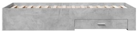 betonszürke szerelt fa ágykeret fiókokkal 90 x 200 cm