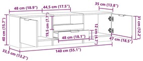 TV szekrény Régi fa 140x35x40 cm Gépelt fa