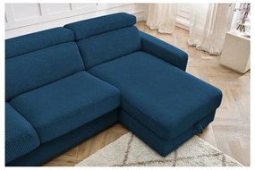 Sötétkék kordbársony kinyitható sarokkanapé (variálható) Monaco – Bobochic Paris