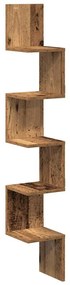 antik fa színű szerelt fa fali sarokpolc 20 x 20 x 127,5 cm