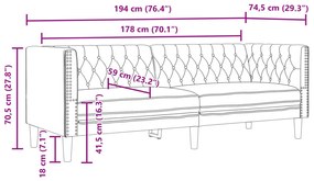 vidaXL 3 személyes barna műbőr Chesterfield kanapé
