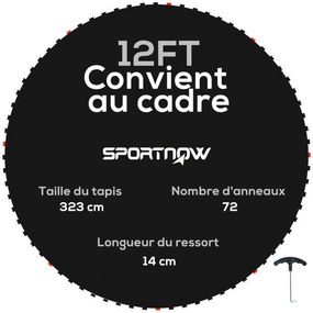 SPORTNOW Csere Trambulin Mat Bouncing Pad, Kompatibilis 12 láb (≈ 3,66 m) Trambulinhez Ø 3,66 m és 14 cm-es rugókhoz, rugót húzó eszközzel és 72 V-gyű