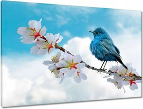Vászonkép 90x60 Madár az ágon Finom virágok neki