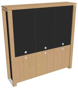Verno+ S magas szekrény 200 x 46 x 210 cm, kombinált ajtó, világos tölgy / fekete