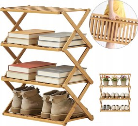 Cipőtartó polc 4 szintes Bambusz Összecsukható Könyvespolc Kicsi Fürdőszoba és Erkély