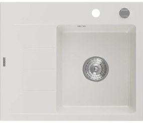 Mexen Ben gránit mosogató 1-medencés csepegtetővel, jobb oldal 600 x 500 mm, fehér, krómozott szifon - 6523605000-20
