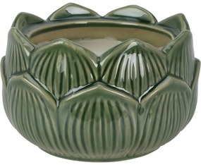 Gyertya porcelán virágos csészében 12 x 7,8 cm,zöld