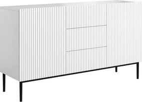 Nicole komód 150 cm fiókos, mart fehér, bordázott előlap - fekete lábak