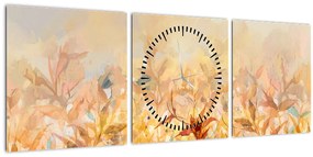 Kép - levelek az ősz színében, olajfestmény (órával) (90x30 cm)