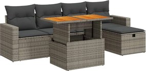 vidaXL 6 részes szürke polyrattan akácfa kerti ülőgarnitúra párnákkal