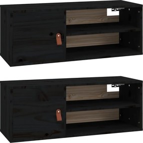 vidaXL 2 db fekete tömör fenyőfa faliszekrény 80 x 30 x 30 cm