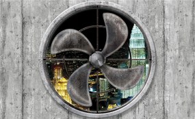 Fotótapéta flizelina Loft Éjszakai város ablakkal és ventilátorral 300x210 +ragasztó