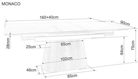 Monaco bővíthető étkezőasztal bézs/tölgy 160-200cm