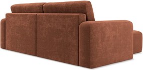 Terrakotta színű zsenília kinyitható-tárolóhelyes sarokkanapé (bal oldali-heverő résszel) Kona – Makamii