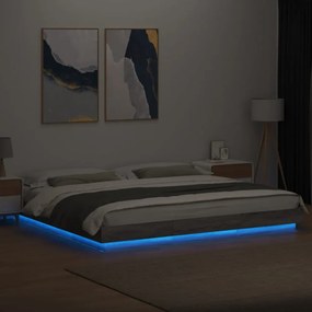 szürke sonoma színű szerelt fa ágykeret LED-del 200x200 cm