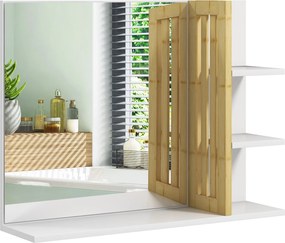 HOMCOM Modern Fürdőszobai Tükör Négy Polccal 45x15x58.5 cm Fehér | Aosom