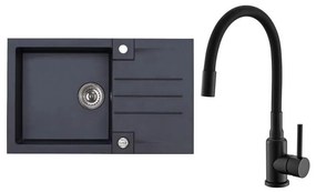 ALVEUS SETA23201 - ROCK konyhai mosogató + MINTAS mosogatócsaptelep, 34 cm, gránit/fekete