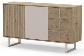 Szürke-natúr színű alacsony komód tölgyfa dekorral 140x80 cm Millay – Marckeric