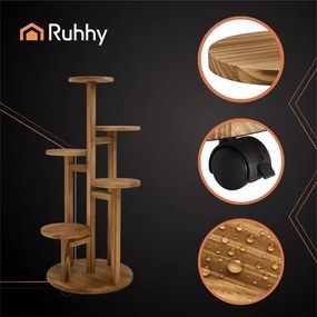 Fából készült virágállvány - 6 szintes kerekekkel