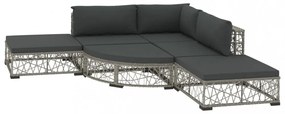 6-részes szürke polyrattan kerti bútorszett párnákkal