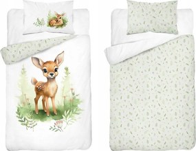 Gyerek bambusz ágyneműhuzat 90x120 fehér és menta szarvas mintával
