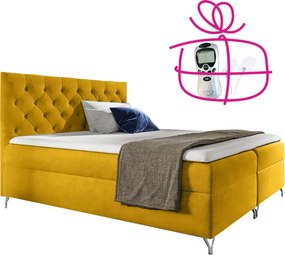Boxspring ágy, 120x200, sárga Velvet szövet, GULIETTE + ajándék