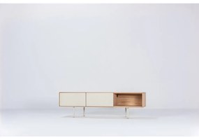 Fehér-natúr színű tölgyfa TV-állvány 160x48 cm Fina – Gazzda
