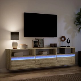 sonoma tölgy színű falra TV-szekrény LED-del 180 x 31 x 45 cm