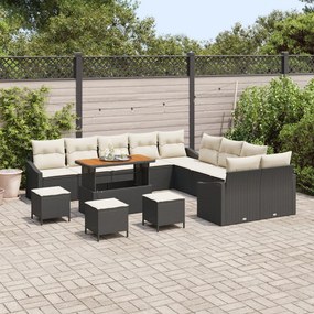 13 részes kertibútor szett párnákkal fekete poli rattan akácia, 2 személyes kertibútor tárolóval és párnákkal fekete poli rattan, 3 részes kertibútor étkező szett párnákkal fekete poli rattan akácia