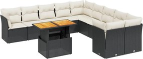 vidaXL 11 részes fekete polyrattan kerti ülőgarnitúra párnákkal