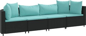 vidaXL 4 részes fekete polyrattan kerti ülőgarnitúra párnákkal