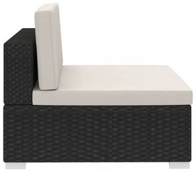 3 darabos fekete polyrattan kerti ülőgarnitúra párnákkal