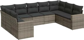 vidaXL 9 részes szürke polyrattan kerti ülőgarnitúra párnákkal