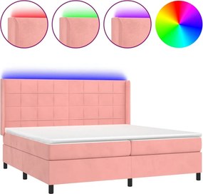 vidaXL rózsaszín bársony rugós és LED-es ágy matraccal 200x200 cm