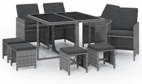 vidaXL 9 részes szürke polyrattan kerti étkezőgarnitúra párnákkal