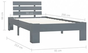 szürke tömör fenyőfa ágykeret 90 x 200 cm