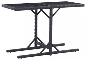 fekete polyrattan és üveglapos kerti asztal 110 x 53 x 72 cm