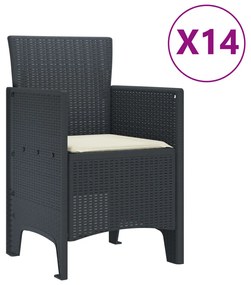 15 darabos kerti étkező szett párnákkal, antracit poly rattan