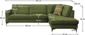 Széthúzható ülőgarnitúra, olíva zöld, jobbos, ERMON ROH