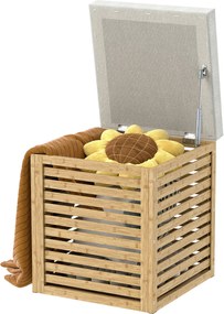 HOMCOM Tároló Láda 54,7L Kárpitozott Tároló Puff Szintetikus Vászonnal és Párnázott Bambusz Kerettel Előszobába, Nappaliba 40x40x47 cm Szürke és Termé