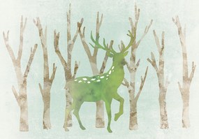 Fotótapéta Téli erdő szarvassal finom színek 368x254 vinil +ragasztó