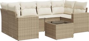 vidaXL 7 részes bézs polyrattan kerti ülőgarnitúra párnákkal