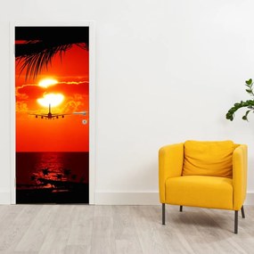 Fotótapéta ajtóra - Naplemente repülőgéppel (95x205cm)