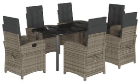 vidaXL 7 részes szürke polyrattan kerti étkezőgarnitúra párnával